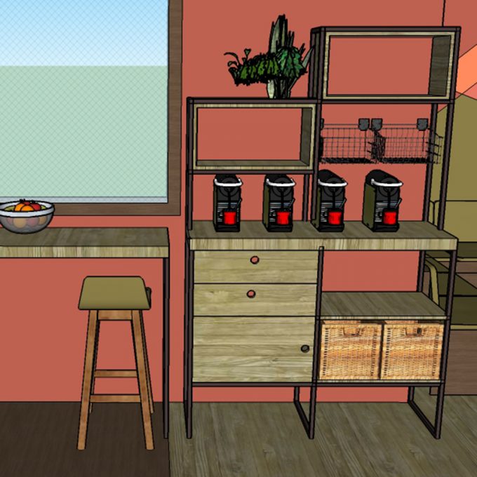 custom kitchen cafe unit 3D design by ALLY