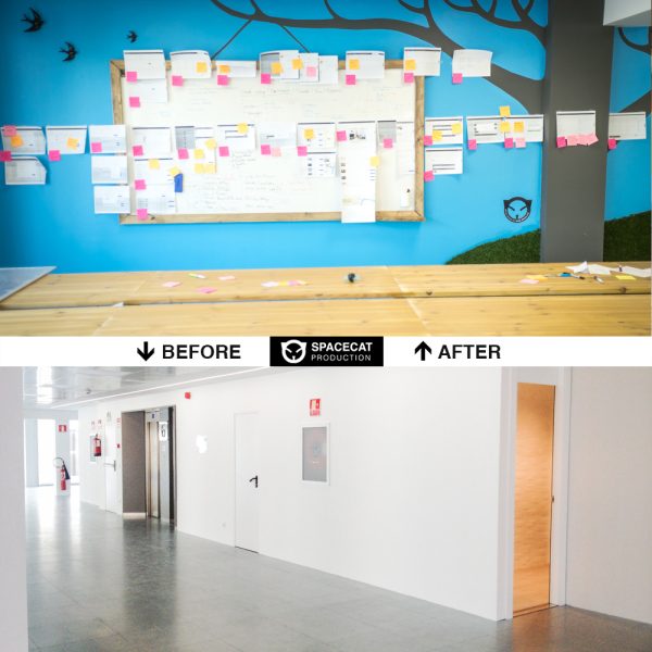 interior design, custom furniture and original wall painting for TravelPerk office in Barcelona by ALLY