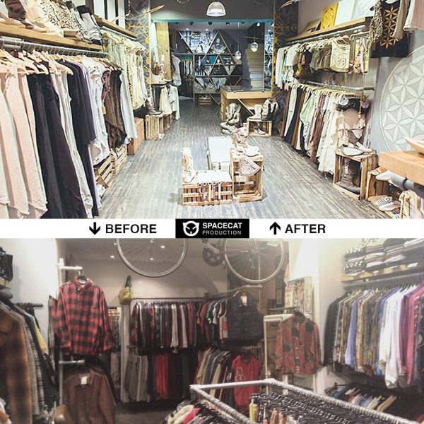 before and after Alquimia shop interior design and custom furniture by Ally