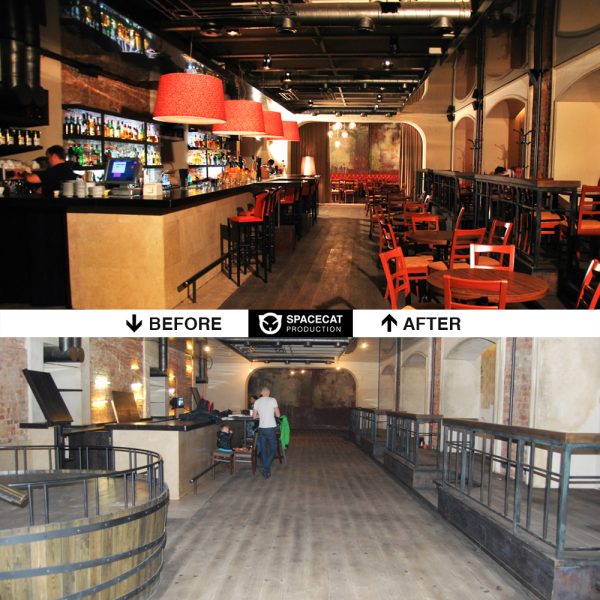 before and after interior design for Moscow restaurant - club OGI